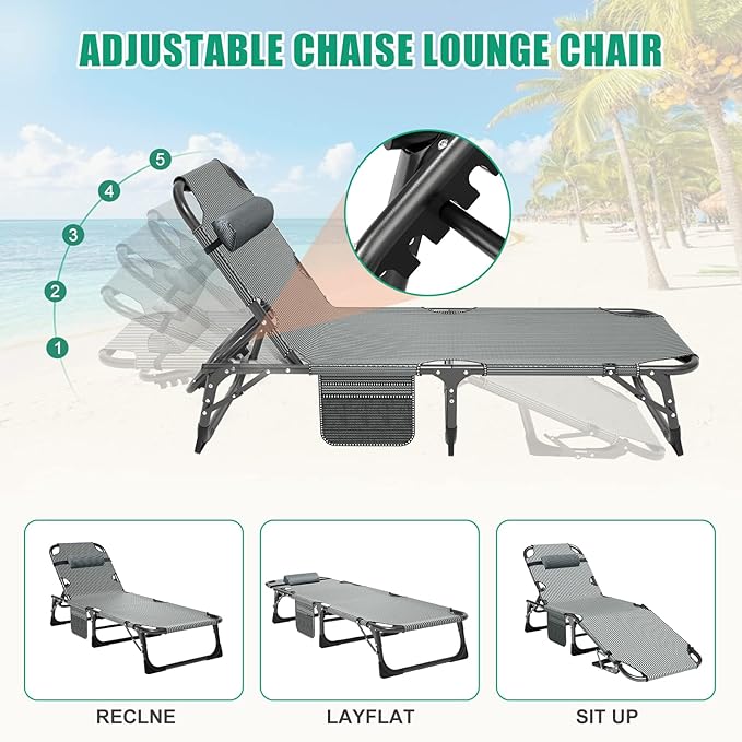 LILYPELLE Folding Outside Chaise Lounge Chair with Mattress - Photo 2