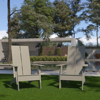 Flash Furniture Set of 2 Sawyer Modern 2-Slat Back Adirondack Chairs - Gray All-Weather Poly Resin Lounge Chairs