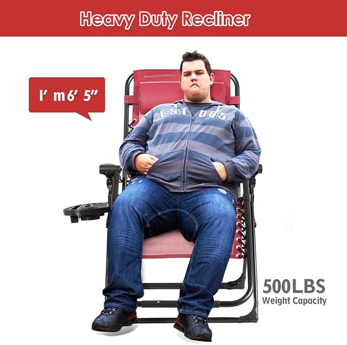 Goplus Oversized Zero Gravity Chair, XL-Extended Version, Outdoor Recliner w/Cup Holder & Detachable Headrest - Photo 4