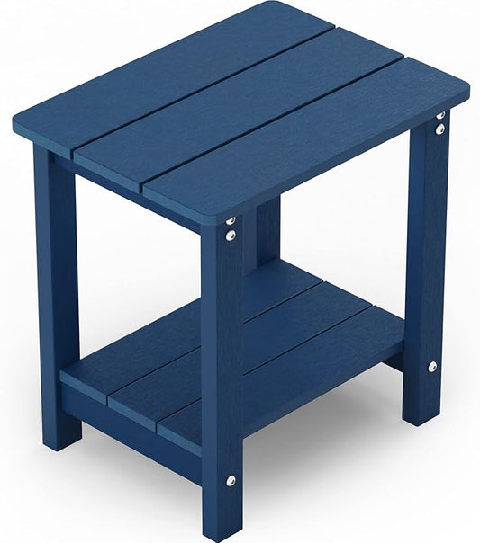 MXIMU Outdoor Side Table for Patio: 16" HIPS Weatherproof Adirondack Table - Small End Tables with Storage for Outside Porch Deck Pool Balcony Backyard - 2 Tier Easy Assembly No Maintenance Navy Blue