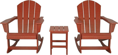 WO WESTIN OUTDOOR HDPE Laguna Outdoor Rocking Poly Adirondack Chair with Side Table 3-Piece Set, Red