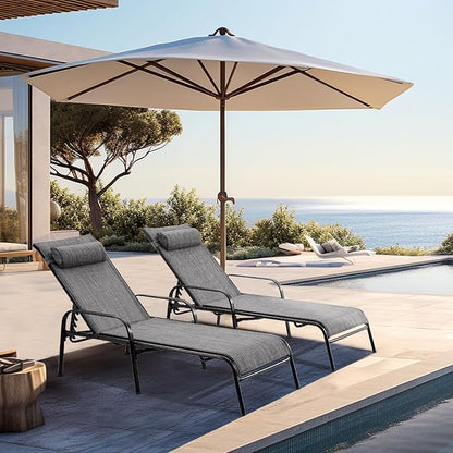 EROMMY Patio Chaise Lounge, Set of 2 Outdoor Lounge Chair (Grey)