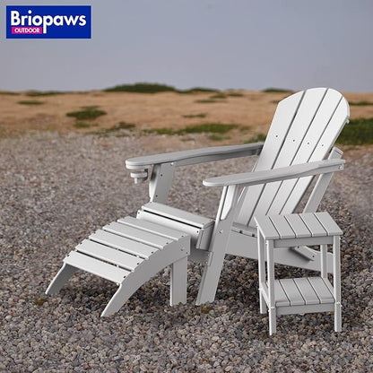 BRIOPAWS Adirondack Ottomans | Folding | Set of 4 | HDPE Plastic | White Outdoor Foot Rest | All Weather | Patio Footrest for Adirondack Chair | Foot Stool for Deck Porch | 19.7W x 18.5L x 13H Inch