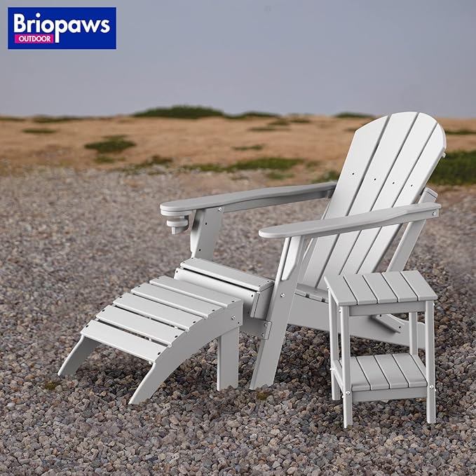BRIOPAWS Outdoor-Side-Table | Small | HDPE Plastic | Patio End-Table | 2-Shelf Adirondack Outside Tables | All Weather | for Poolside Front Porch Indoor Living Room | 14" x 13" | White