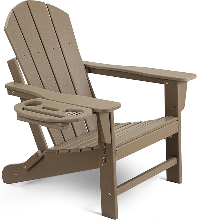 Adirondack Chair, HDPE Folding Adirondack Chair with Multifunctional Cup Holder, Weather Resistant Fire Pit Chair for porches, patios, patios, poolsides, Decks.