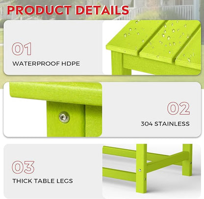 Costaelm 4-Piece Set Outdoor/Patio Poly Adirondack Chairs with a Coffee and a Side Table (2 Seater), Lime