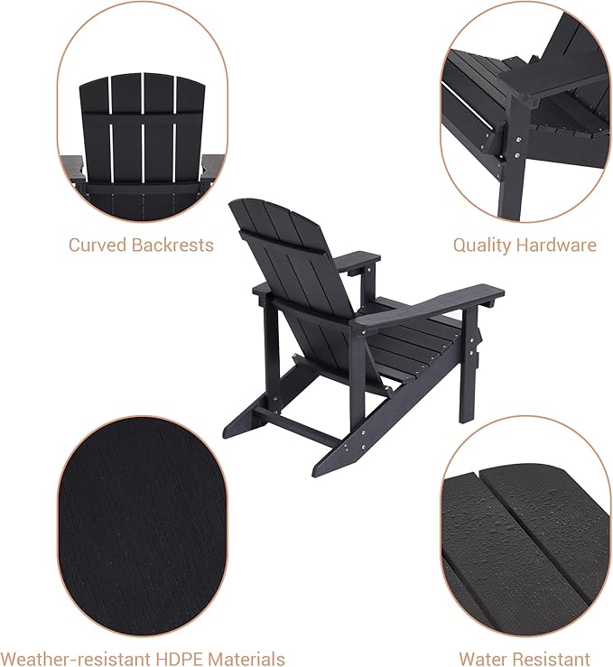Adirondack Chairs, Plastic Adirondack Chairs Set of 2, All-Weather Resistant, Widely Used in Outdoor, Fire Pit, Deck, Outside, Garden