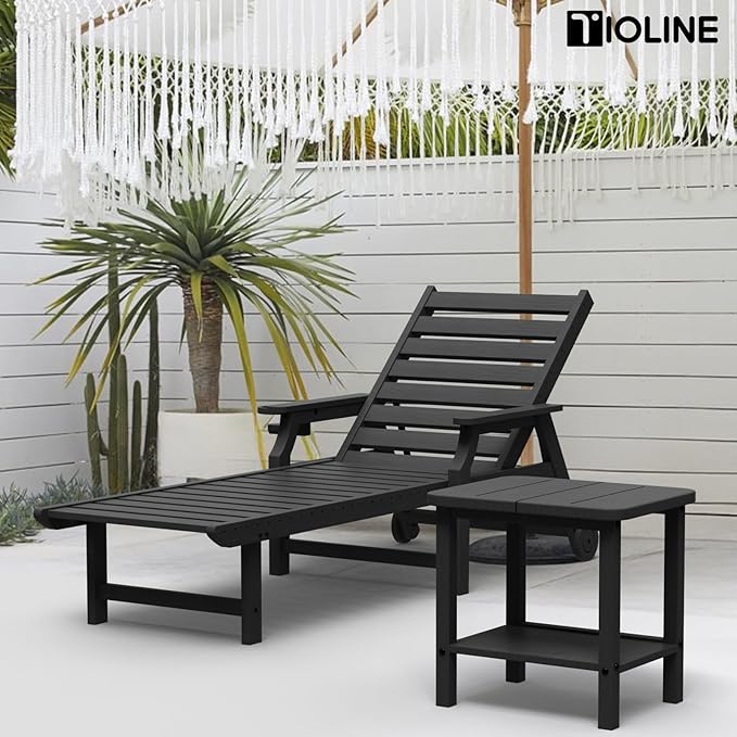 Patio Side Table, Outdoor HDPE Adirondack End Table for Patio,Outdoor Side Table for Backyard, Garden, Pool, Lawn,Black