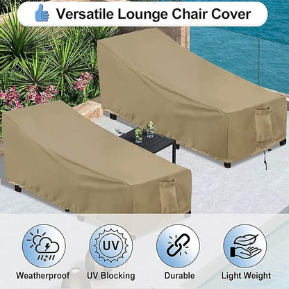 OutdoorLines Outdoor Waterproof Patio Chaise Lounge Chair Cover - UV Resistant Lounger Covers Heavy Duty Weatherproof Patio Sofa Furniture Covers, 2 Packs, 68Wx30Dx30H Inches, Camel