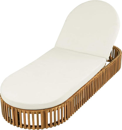Merax Acacia Wood Chaise Lounge Set of 4 with Curved Cushion, Outdoor Sun Lounger for Patio, Poolside and Garden, Teak Finish Wood Recliner, 80.8" L, Supports 300 lbs, Cream