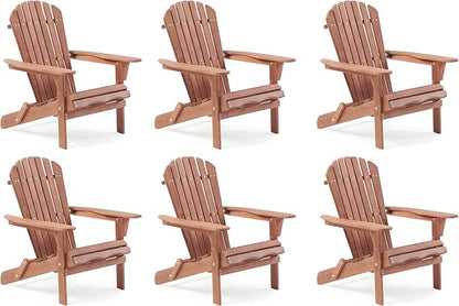 Wooden Folding Adirondack Chair Set of 6, Pre-Assembled BackRest Wood Lounge Chair for Outdoor Patio Garden Lawn Backyard Deck Pool Beach Firepit