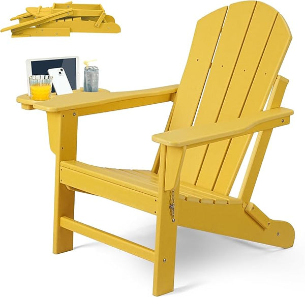 FOOWIN Adirondack Chair, HDPE Folding Adirondack Chair w/4 in 1 Cup Holder Trays, Weather Resistant Outdoor Chair - Photo 1