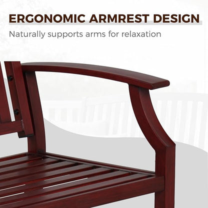 Grand patio 52" Farmhouse Outdoor Bench, Garden Benches with Anti-Rust Aluminum Powder Coated Frame, Faux Wood Grain Finish Frame Patio Bench for Front Porch, Red