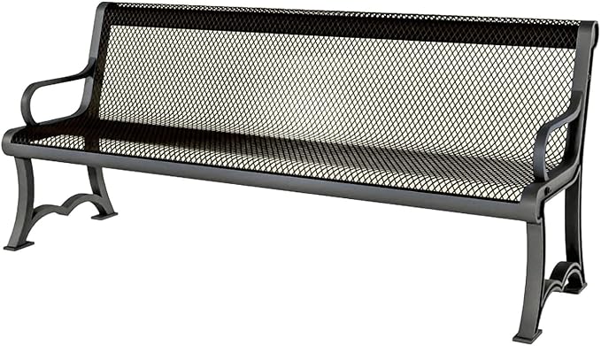 COATEDOUTDOORFURNITURE Heavy-Duty Outdoor Bench Thermoplastic Coated, Expanded Metal, Commercial-Grade Garden Bench, Made in America (Portable with Back, 4 Ft, Textured Gold Vein)