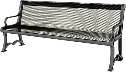 COATEDOUTDOORFURNITURE Heavy-Duty Outdoor Bench Thermoplastic Coated, Expanded Metal, Commercial-Grade Garden Bench, Made in America (Portable with Back, 4 Ft, Textured Gold Vein)