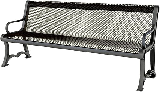 COATEDOUTDOORFURNITURE Heavy-Duty Outdoor Bench Thermoplastic Coated, Expanded Metal, Commercial-Grade Garden Bench, Made in America (Portable with Back, 4 Ft, Textured Gold Vein)