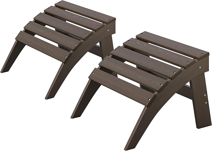 Adirondack Ottoman Set of 2, HDPE Plastic Outdoor Foot Rest Stool for Patio Chair Backyard Porch Pool Deck Garden, All Weather Resistant Lightweight Portable Comfort(Coffe)