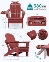 SERWALL Folding Adirondack Chair Set of 4, Outdoor Adirondack Chairs with 4 in 1 Cup Holder, Wood Texture Patio Chairs - Photo 2