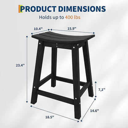 GarveeLife Weather Resistant Barstool Outside Stools for Bars, HDPE Bar Stools Set Outdoor, Outdoor Barstool Set of 2 with Footrest, Adirondack Bar Height Stools