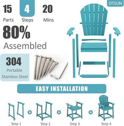 OTSUN Tall Modern Adirondack Chairs Set of 6, All Weather HDPE Bar Height Adirondack Stools Widened Durable Design for Porch Patio Yard Lawn Fire Pit Bistro Basement Indoors & Outdoors