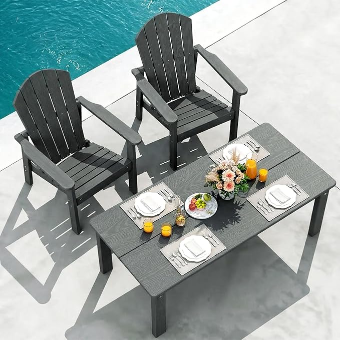 nevilywood 3-Piece HDPE Adirondack Chair Set, 2 Stackable Chairs Coffee Table, All-Weather Wood Grain - Photo 2