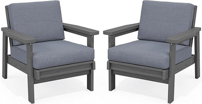 SERWALL HDPE Outdoor Furniture Set, 2 Piece All Weather Wood-Like Outdoor Sofa Sectional Couch, Grey Frame and Grey Cushion
