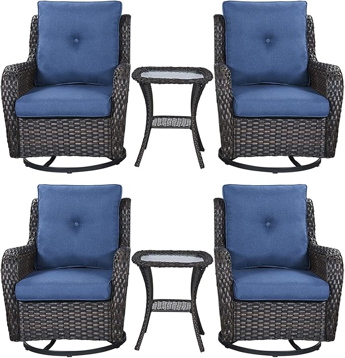 Rilyson Wicker Rocking Chair Swivel Chairs – 6 Piece Rocker Patio Furniture Set Rattan Rocking Bistro Sets with Glass - Photo 1
