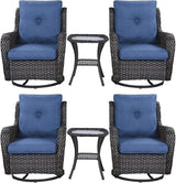 Rilyson Wicker Rocking Chair Swivel Chairs – 6 Piece Rocker Patio Furniture Set Rattan Rocking Bistro Sets with Glass - Photo 1