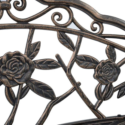 Bronze Cast Aluminum and Cast Iron Bistro Bench for Garden Patio Balcony, 2-Person Seating with Floral Design, Durable Outdoor Furniture, Weather Resistant Metal Construction