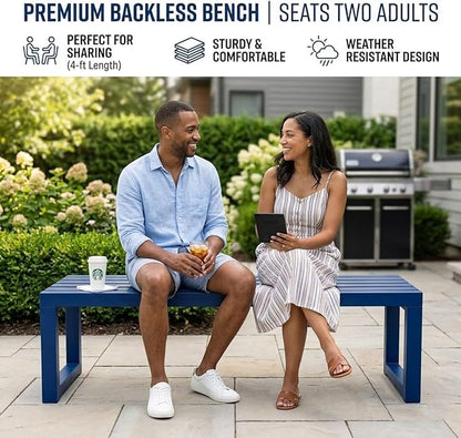 3.3 3.9 4.9 5.9ft Outside Garden Bench, 2 Person Outdoor Metal Patio Backless Bench, Weatherproof Porch Furniture Bench Heavy Duty 880lbs Benches for Park Yard Lawn Front Entrance(Coffee,3.93ft)