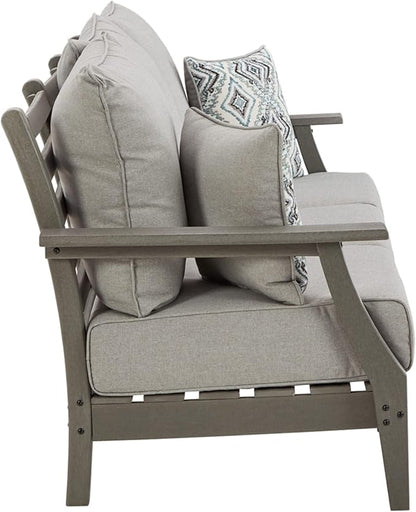 Signature Design by Ashley Visola Outdoor Patio Sofa with All-Weather Cushion and 2 Throw Pillows, Cleanable Performance Fabric, 19.88" Seat Height, Gray