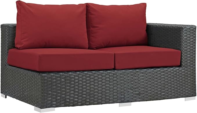 Modway Sojourn Wicker Rattan Outdoor Patio Sunbrella Fabric Right-Arm Loveseat in Canvas Red