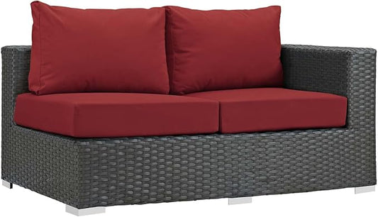 Modway Sojourn Wicker Rattan Outdoor Patio Sunbrella Fabric Right-Arm Loveseat in Canvas Red