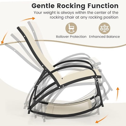 Tangkula Outdoor Rocking Chair Set of 2, 2-in-1 Convertible Lounge Chair with 4-Level Adjustable Backrest, Heavy-Duty Aluminum Frame, Patio Sun Lounger Rocker for Porch, Poolside, Backyard, Garden