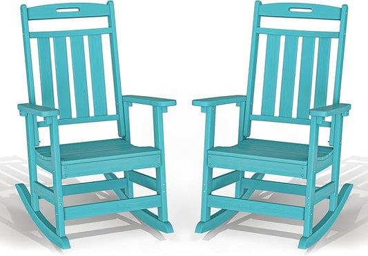 Plawdlik Oversized Outdoor Rocking Chair - All-Weather Resistant,HDPE Heavy Duty Patio Rockers with High Back - Perfect for Porch,Garden,Modern Style Set of 2-Aruba