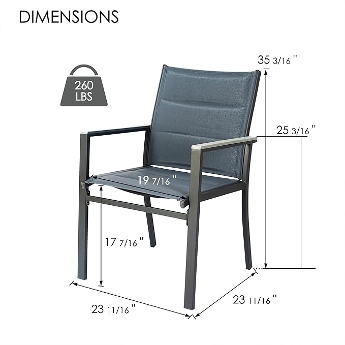 Kozyard Outdoor Patio Dining Chairs Set of 2, Rust-Resistant Aluminum Frame, Padded Textilene Fabric - Photo 3