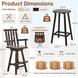 HOMEDIARY 3 Piece Outdoor Swivel Adirondack Bar Set, 41.9" Patio Log Bar Height Table & 2 Bar Stools with High Back - Photo 2