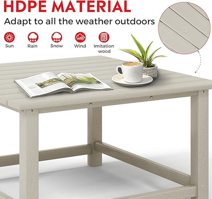 Costaelm Patio Conversation Table, Tatio Accent HDPE Outdoor Weather Resistant, Square Outdoor Porch Balcony Patio Drink Table for Outside, Pool, Backyard, Sand