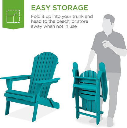 Best Choice Products Folding Adirondack Chair Outdoor Wooden Accent Furniture Fire Pit Lounge Chairs for Yard, Garden, Patio w/ 350lb Weight Capacity - Peacock Blue