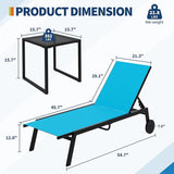 GarveeLife 3Pcs Patio Chaise Lounge Chairs with Side Table, Adjustable Backrest Poolside Lounger Chairs with Wheels - Photo 2