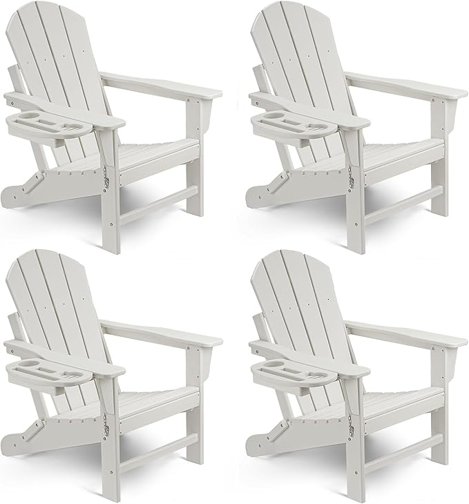 Adirondack Chair Set of 4, HDPE Folding Adirondack Chair with Multifunctional Cup Holder - Photo 1