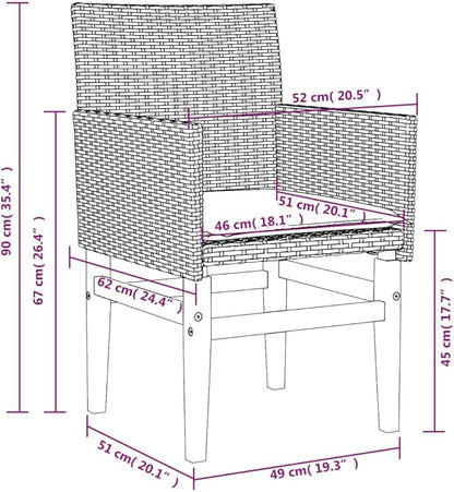 Patio Chairs with Cushions 2 pcs Beige Poly Rattan&Solid Wood Sillas para Patio Lawn Chairs for Dining Table Garden Chair for Picnic Study Courtyard Living Room