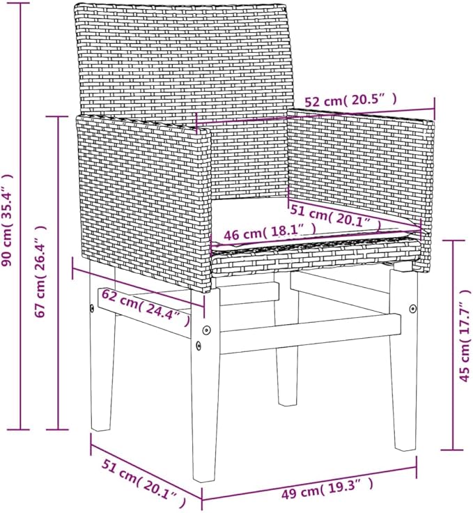 Patio Chairs with Cushions 2 pcs Black Poly Rattan&Solid Wood Sillas para Patio Lawn Chairs for Dining Table Garden - Photo 2