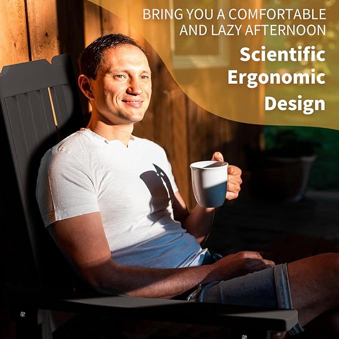 Outdoor Rocking Chairs Set of 2, Oversized All Weather High Back Porch Rocker, Patio Rockers for Outside