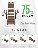 Lounge Chair Outdoor Set of 2, HDPE Chaise Lounge Outdoor with 5-Position & Wheels &Cup Holder - Photo 7