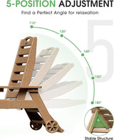 Chaise Lounge Outdoor, Lounge Chair Outdoor with Wood Texture, Adjustable 5-Position Backrest - Photo 5
