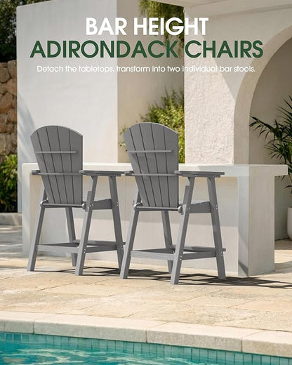 Tall Adirondack Chairs Set of 2, HDPE High Adirondack Chairs with Double Removable Trays, All Weather Outdoor Barstools for Patio, Balcony, Backyard, Deck and Garden, Grey