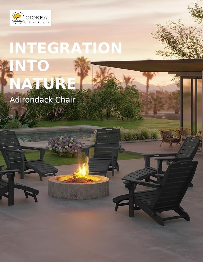 Ciokea Folding Adirondack Chair with Retractable Ottoman Fire Pit Patio Chair with Pull Out Foot Rest Weather Resistant - Photo 4