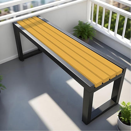 Garden Bench Wood Outdoor Benches All-Weather 2-Person Park Bench Patio Benches with Slatted Seat & Metal Legs, 3.3ft 3.9ft 4.9ft 5.9ft Backless Seat for Porch Lawn Yard(Dark Yellow Black,39.4in)