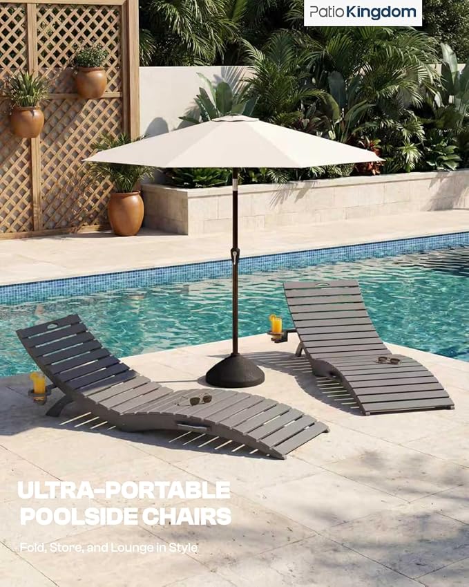 in-Pool Lounge Chairs Set of 2, Folding HDPE Pool Chairs Anti-Floating No Sandbags with Cup Holder & Handles - Photo 8
